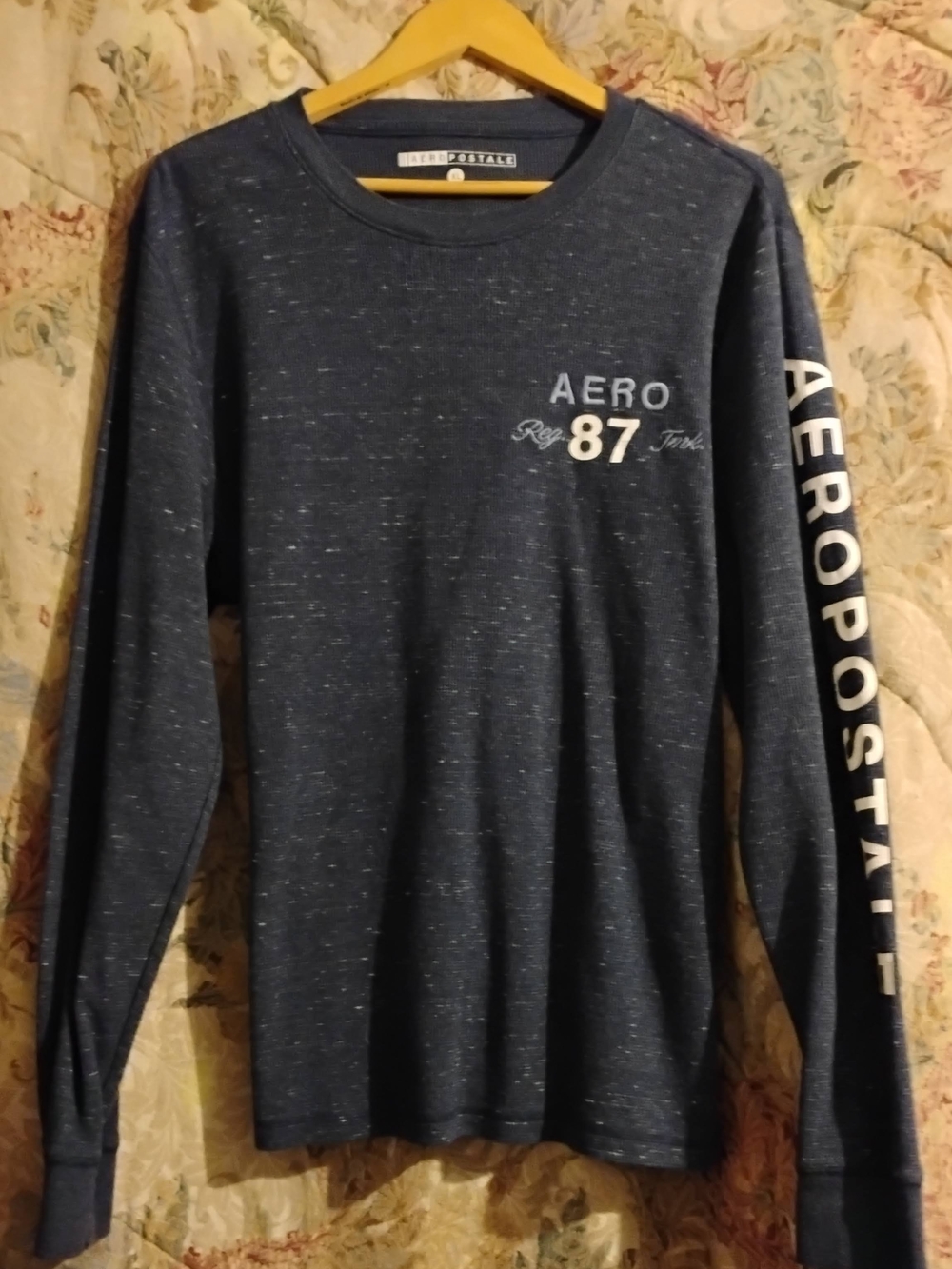 Aeropostale Navy Speckled Long-Sleeve Graphic Tee - Aero 87